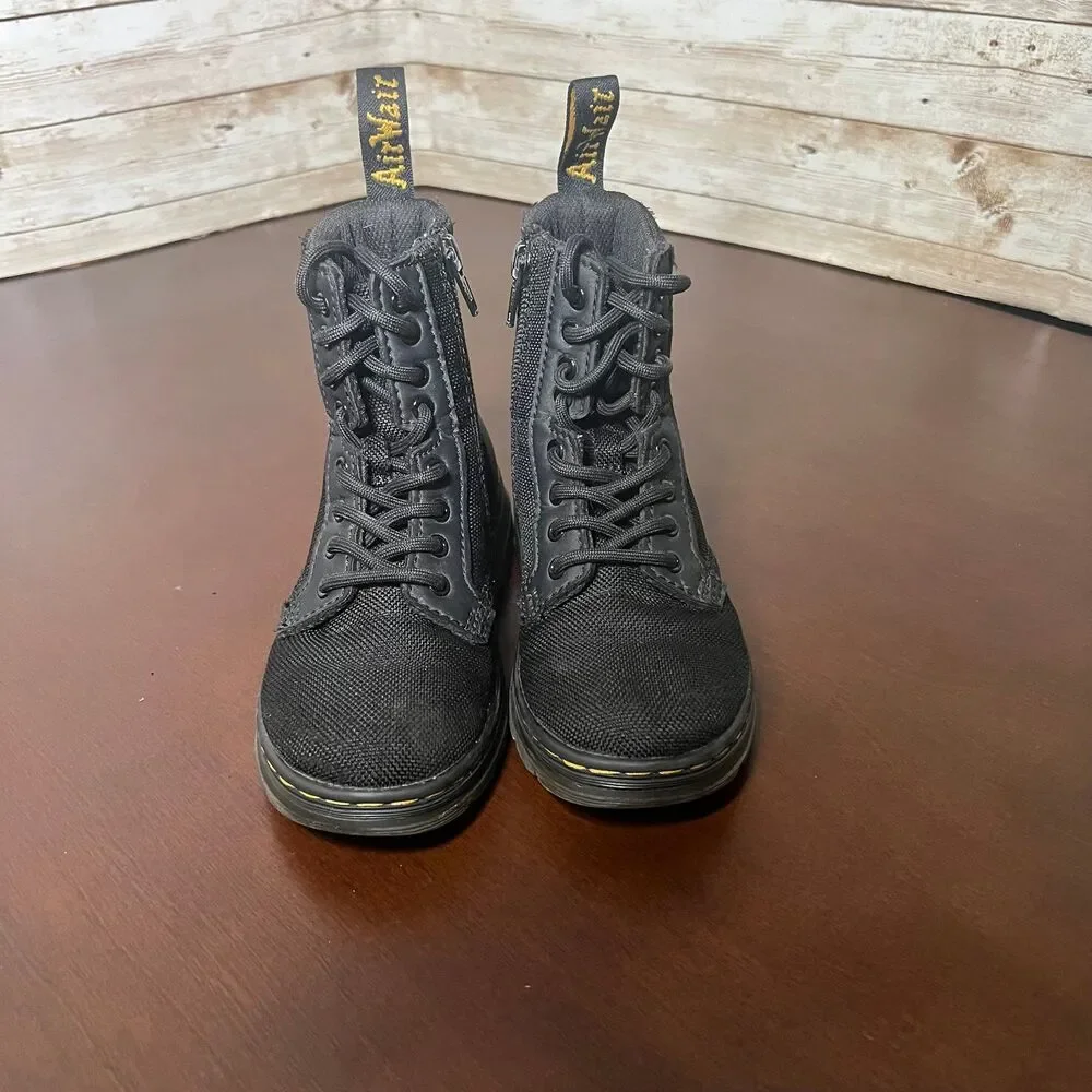 Dr. Martens‎ - Combs Poly Casual Boots-Black Canvas/ Yellow Stitching kids 11